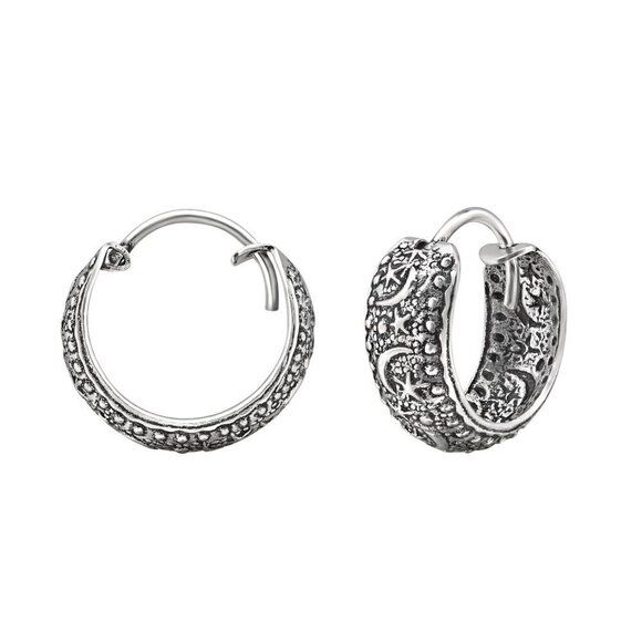 Sterling Silver Moon And Star Bali Huggie Hoop Earrings 15mm - Picture 1 of 6